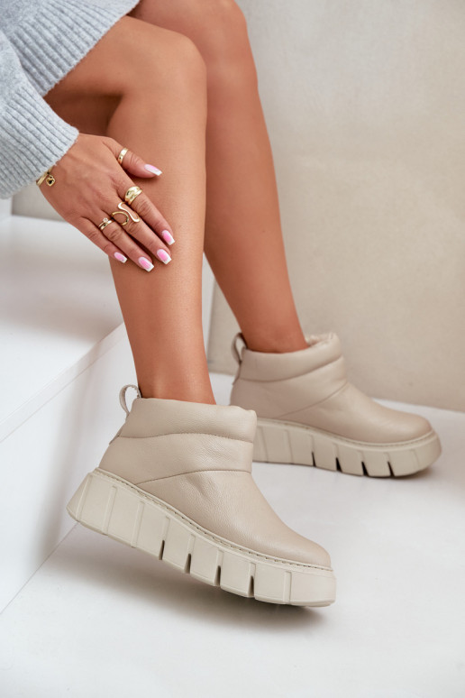 Zazoo 60470 Piel Botas con calentamiento de lana con una plataforma color marfil