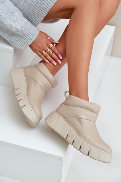 Zazoo 60470 Piel Botas con calentamiento de lana con una plataforma color marfil