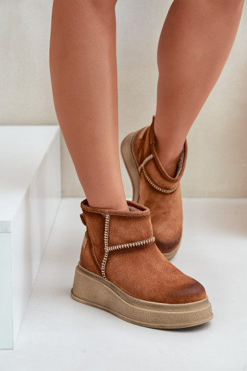 Piel de gamuza Botas de nieve Botas con una plataforma I Koturnie Tiene queciejka 06769-29 color marrón