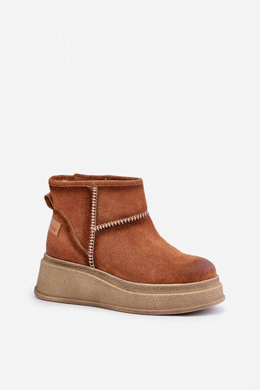 Piel de gamuza Botas de nieve Botas con una plataforma I Koturnie Tiene queciejka 06769-29 color marrón Piel de gamuza Botas de nieve Botas con una plataforma I Koturnie Tiene queciejka 06769-29 color marrón