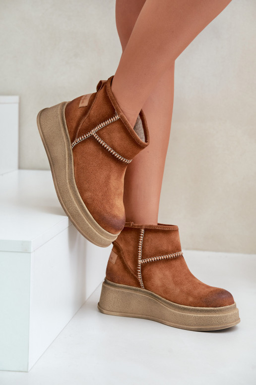 Piel de gamuza Botas de nieve Botas con una plataforma I Koturnie Tiene queciejka 06769-29 color marrón Piel de gamuza Botas de nieve Botas con una plataforma I Koturnie Tiene queciejka 06769-29 color marrón