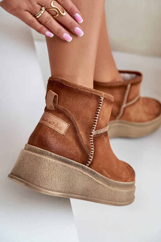 Piel de gamuza Botas de nieve Botas con una plataforma I Koturnie Tiene queciejka 06769-29 color marrón Piel de gamuza Botas de nieve Botas con una plataforma I Koturnie Tiene queciejka 06769-29 color marrón