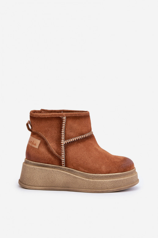 Piel de gamuza Botas de nieve Botas con una plataforma I Koturnie Tiene queciejka 06769-29 color marrón Piel de gamuza Botas de nieve Botas con una plataforma I Koturnie Tiene queciejka 06769-29 color marrón