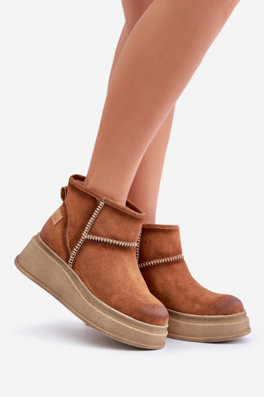 Piel de gamuza Botas de nieve Botas con una plataforma I Koturnie Tiene queciejka 06769-29 color marrón Piel de gamuza Botas de nieve Botas con una plataforma I Koturnie Tiene queciejka 06769-29 color marrón
