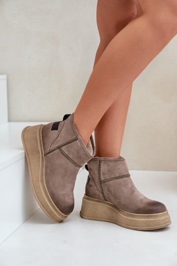 Botas de nieve de cuero y ante con plataforma elevada Tai Turiciejka 06769-02, color marrón oscuro