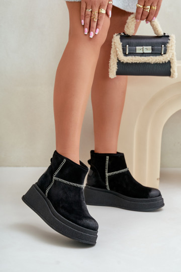 Piel de gamuza Botas de nieve Botas con una plataforma I Koturnie Tiene queciejka 06769-01 de color negro 2