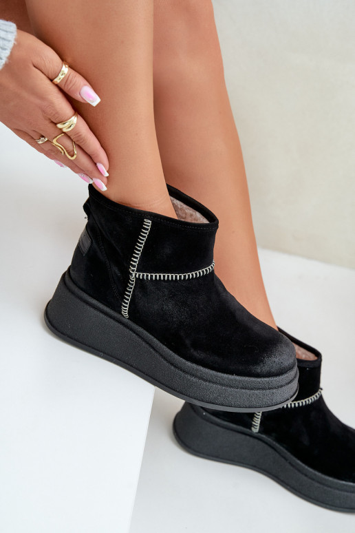 Piel de gamuza Botas de nieve Botas con una plataforma I Koturnie Tiene queciejka 06769-01 de color negro Piel de gamuza Botas de nieve Botas con una plataforma I Koturnie Tiene queciejka 06769-01 de color negro