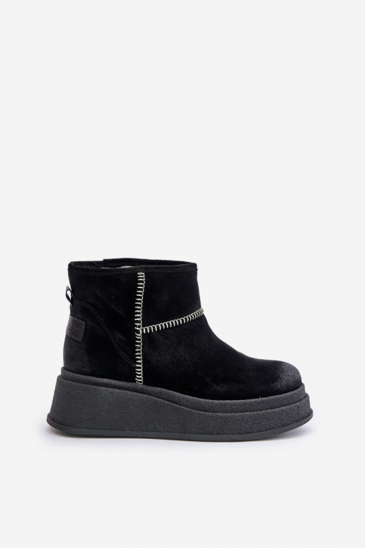 Piel de gamuza Botas de nieve Botas con una plataforma I Koturnie Tiene queciejka 06769-01 de color negro Piel de gamuza Botas de nieve Botas con una plataforma I Koturnie Tiene queciejka 06769-01 de color negro
