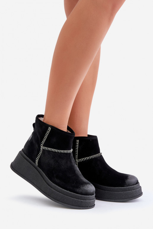 Piel de gamuza Botas de nieve Botas con una plataforma I Koturnie Tiene queciejka 06769-01 de color negro Piel de gamuza Botas de nieve Botas con una plataforma I Koturnie Tiene queciejka 06769-01 de color negro