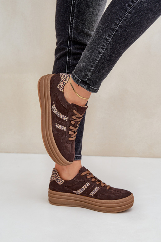 Zazoo N1176 de gamuza Zapatillas modelo zapatos. con una plataforma con estampados de piel de leopardo CzekoladoAe Zazoo N1176 de gamuza Zapatillas modelo zapatos. con una plataforma con estampados de piel de leopardo CzekoladoAe