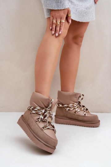 Botas de nieve para mujer de ante con lazos gruesos, color arcilla