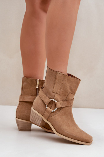 Botines de ante natural con tacones, color arena