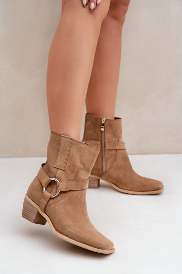 Botines de ante natural con tacones, color arena 2