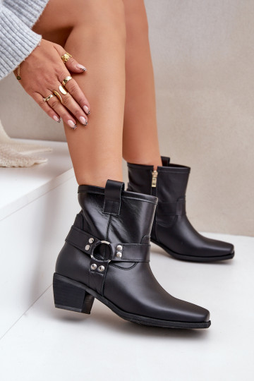 Botines de cuero natural con tacones, color negro