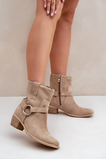 Botines de ante natural con tacones, color marfil 2