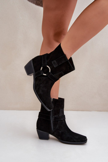 Botines de ante natural con tacones, color negro