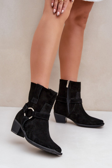 Botines de ante natural con tacones, color negro 2