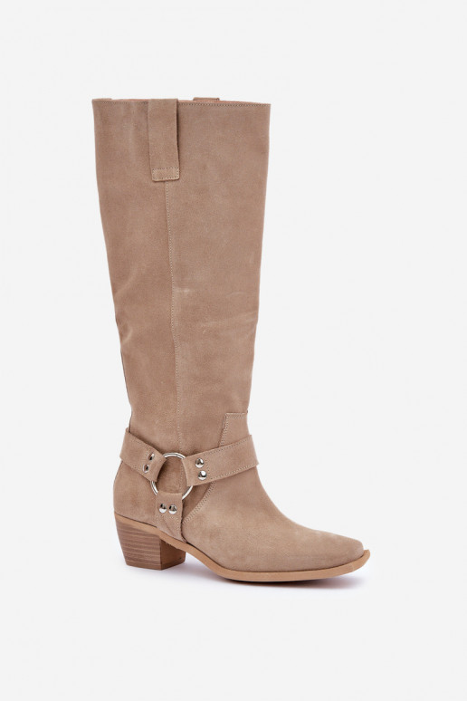 de gamuza botas En un tacón bajo con una bota Contra el camino Zazoo 3444/O color marfil de gamuza botas En un tacón bajo con una bota Contra el camino Zazoo 3444/O color marfil