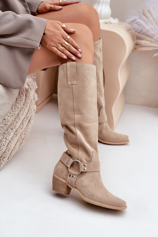 de gamuza botas En un tacón bajo con una bota Contra el camino Zazoo 3444/O color marfil de gamuza botas En un tacón bajo con una bota Contra el camino Zazoo 3444/O color marfil