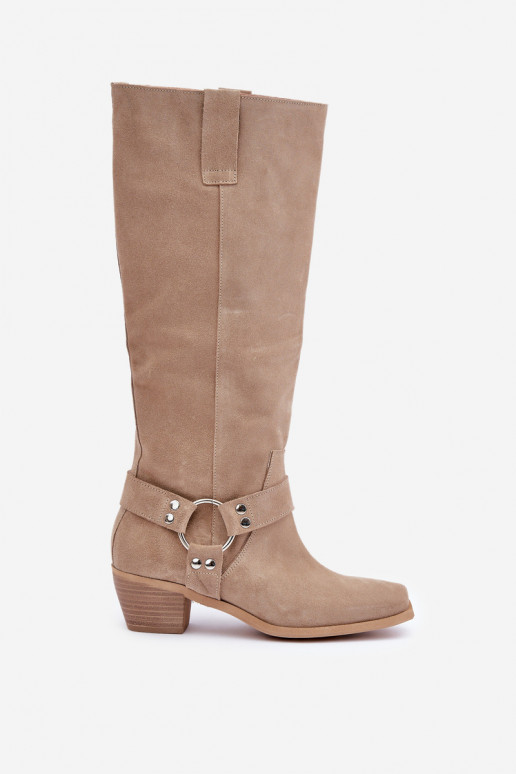 de gamuza botas En un tacón bajo con una bota Contra el camino Zazoo 3444/O color marfil de gamuza botas En un tacón bajo con una bota Contra el camino Zazoo 3444/O color marfil