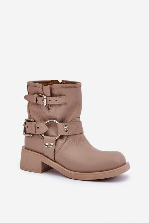 Piel Botas de mujer En un tacón bajo Klocku con rayas Zazoo 3644 beige Piel Botas de mujer En un tacón bajo Klocku con rayas Zazoo 3644 beige