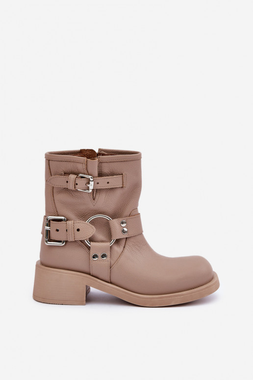 Piel Botas de mujer En un tacón bajo Klocku con rayas Zazoo 3644 beige Piel Botas de mujer En un tacón bajo Klocku con rayas Zazoo 3644 beige