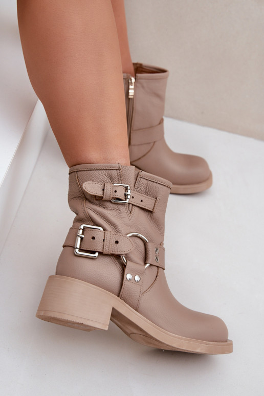 Piel Botas de mujer En un tacón bajo Klocku con rayas Zazoo 3644 beige Piel Botas de mujer En un tacón bajo Klocku con rayas Zazoo 3644 beige