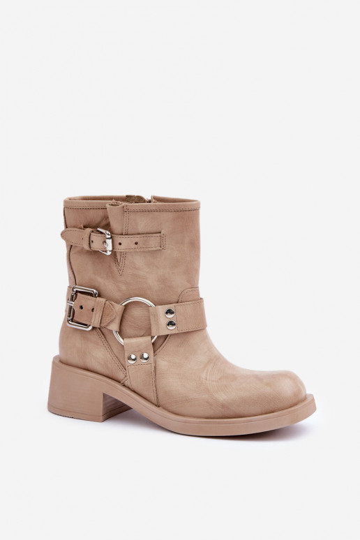 Piel Botas de mujer En un tacón bajo Klocku con rayas Zazoo 3644 beige Piel Botas de mujer En un tacón bajo Klocku con rayas Zazoo 3644 beige
