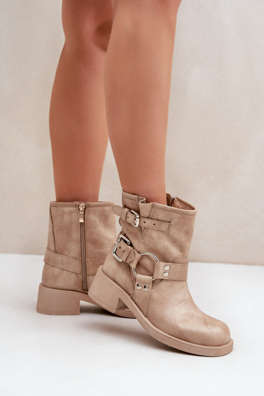 Piel Botas de mujer En un tacón bajo Klocku con rayas Zazoo 3644 beige Piel Botas de mujer En un tacón bajo Klocku con rayas Zazoo 3644 beige