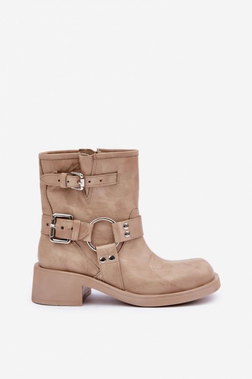 Piel Botas de mujer En un tacón bajo Klocku con rayas Zazoo 3644 beige Piel Botas de mujer En un tacón bajo Klocku con rayas Zazoo 3644 beige