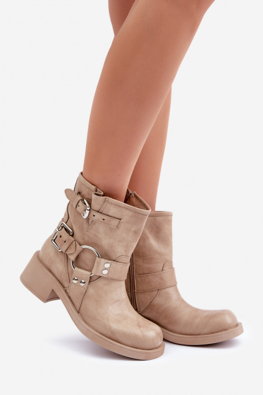 Piel Botas de mujer En un tacón bajo Klocku con rayas Zazoo 3644 beige Piel Botas de mujer En un tacón bajo Klocku con rayas Zazoo 3644 beige