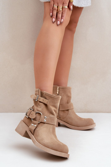 Zapatos de ante para mujer con tiras Zazoo 3644 color arena 2