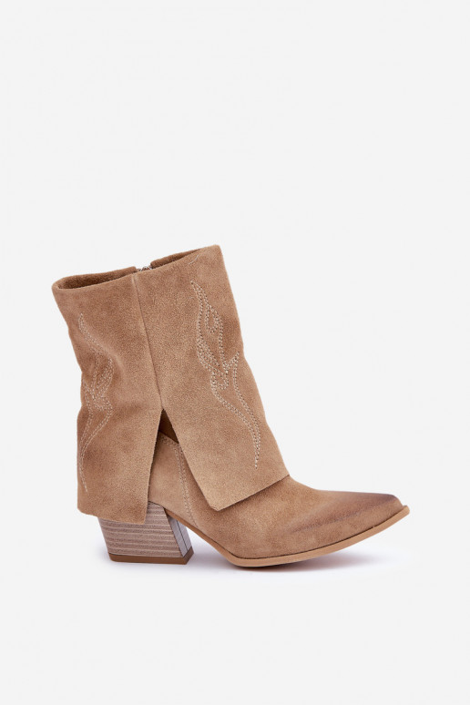 Zapatos de gamuza estilo vaquero con taconesENyAiniętą CholeAką Zazoo 3488 beige