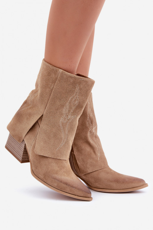 Zapatos de gamuza estilo vaquero con taconesENyAiniętą CholeAką Zazoo 3488 beige