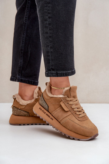 de gamuza Zapatillas modelo zapatos. Femenino con un abrigo de piel I Błyszczącym Elemento Big Star OO274578 Hi-Poly System colo