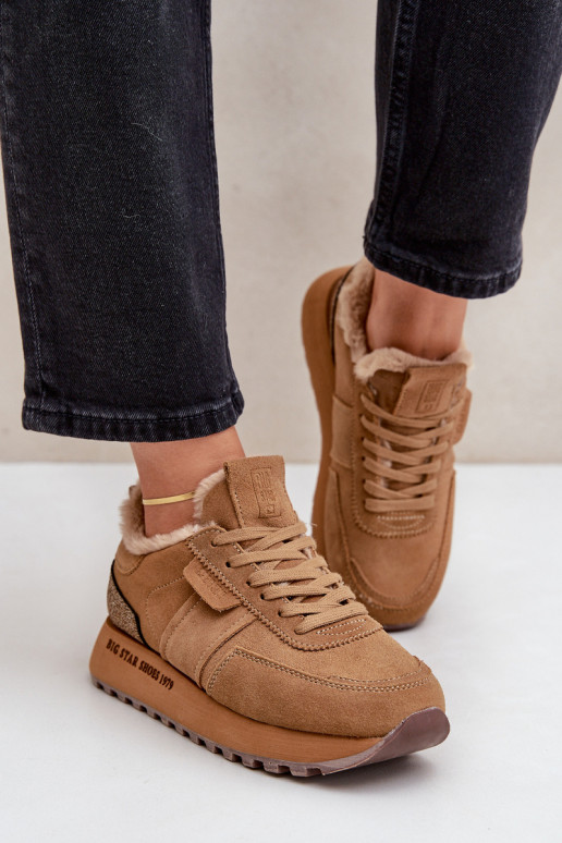 de gamuza Zapatillas modelo zapatos. Femenino con un abrigo de piel I Błyszczącym Elemento Big Star OO274578 Hi-Poly System colo