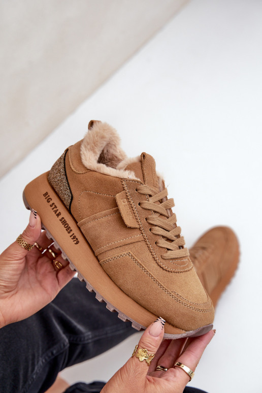 de gamuza Zapatillas modelo zapatos. Femenino con un abrigo de piel I Błyszczącym Elemento Big Star OO274578 Hi-Poly System colo