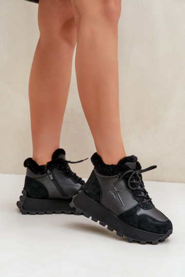 Zapatillas deportivas de cuero para mujer con piel y plataforma Big Star OO274A329 color negro