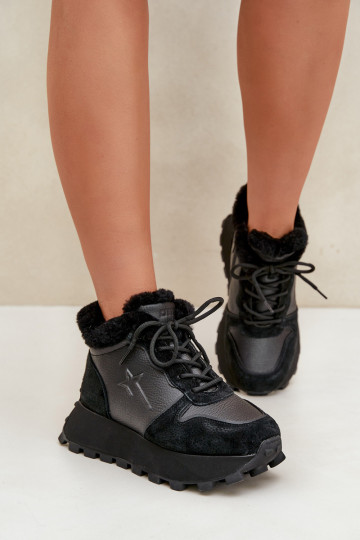 Zapatillas deportivas de cuero para mujer con piel y plataforma Big Star OO274A329 color negro 2