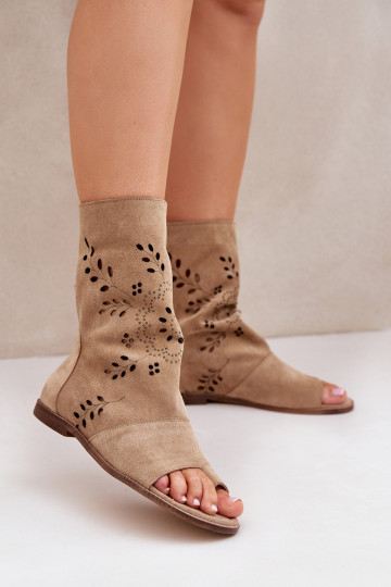 Sandalias de ante para mujer con cañón Zazoo 3437 color arena