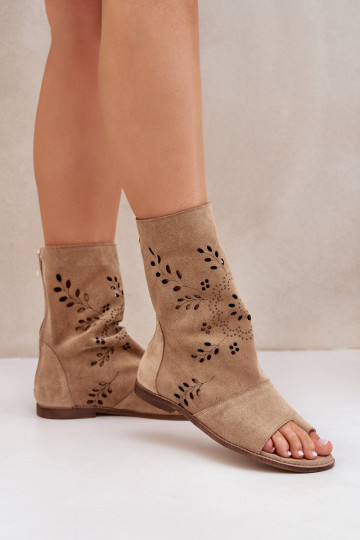 Sandalias de ante para mujer con cañón Zazoo 3437 color arena 2