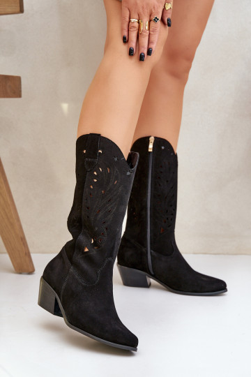 Botas de ante de caña alta con detalle perforado Zazoo 3609 color negro 2