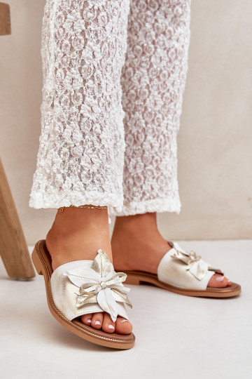 Zapatillas con adornos Cuero natural Zazoo 3667 color dorado Przecierany 2