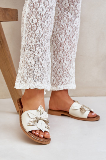 Zapatillas con adornos de cuero natural Zazoo 3667 color blanco 2