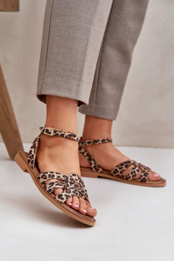 Sandalias de mujer Femenino con tacones anchos con estampados de piel de leopardo Zazoo 3688 color marrón 2