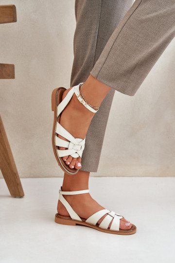 Sandalias para mujer con tacones anchos Zazoo 3688 color marfil