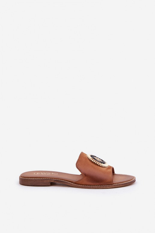 Zapatillas de cuero con adornos con tacones anchos LeAski 3047/O color marrón