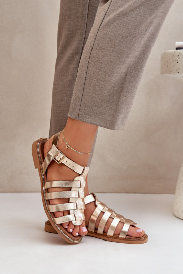 Sandalias para mujer con tacones anchos Zazoo 3686 color dorado
