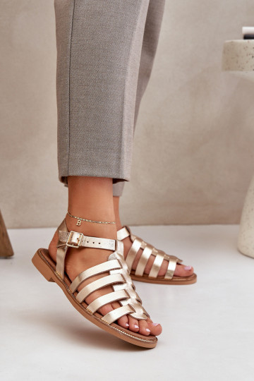 Sandalias de mujer con tacones anchos Zazoo 3686 color dorado 2