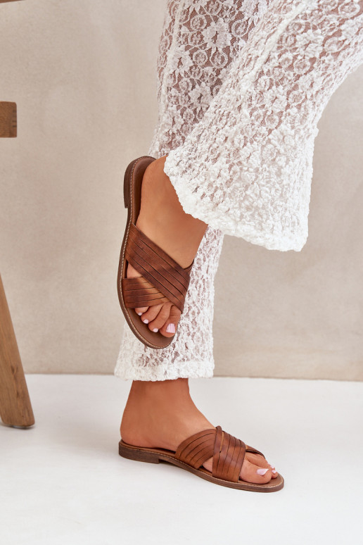 Piel Femenino Zapatillas LeAski Shoes 3682 color marrón